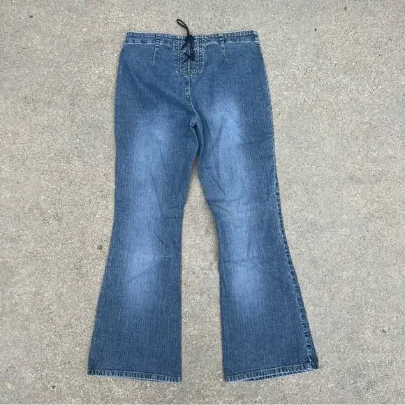 Vintage Y2K no boundaries stretch lace up back button panel front flare jeans - Picture 5 of 6